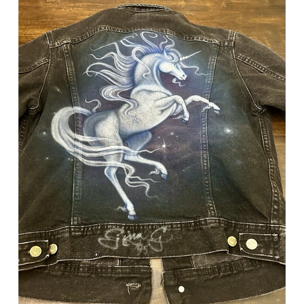 Lee Denim Jacket Mens Small 153438 Made in USA Vintage Airbrushed Unicorn 1995 - Picture 5 of 5